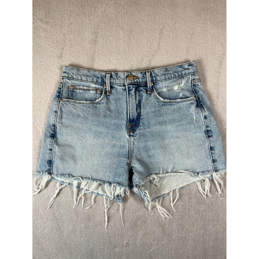 Good American Good 90's Distressed Denim Shorts Light Wash Size 2 26 GNIS062T